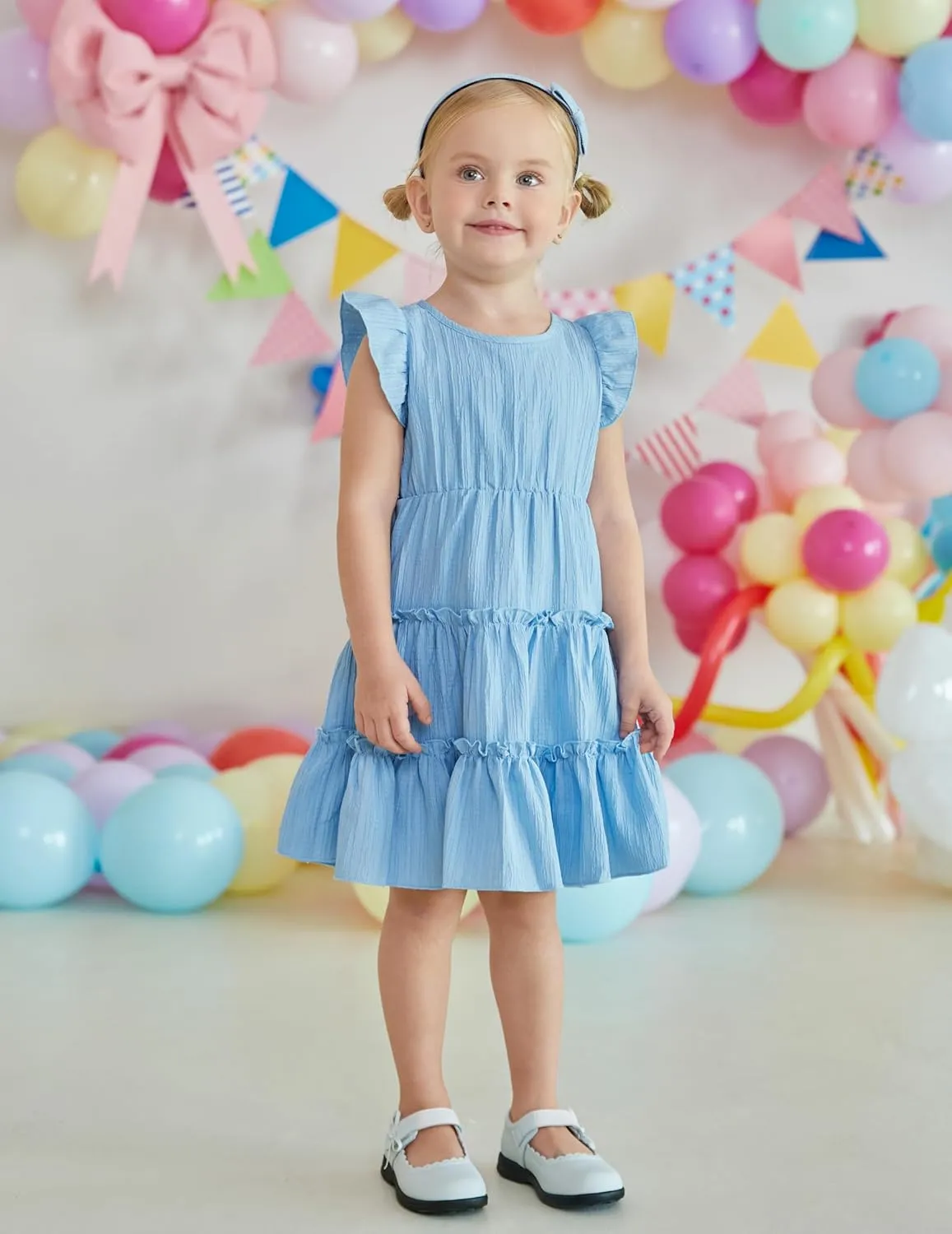 Arshiner Toddler Girls Dress Ruffle Sleeveless Tiered Swing Twirly Dresses Cute Summer Beach Sundress with Pocket for 1-6T