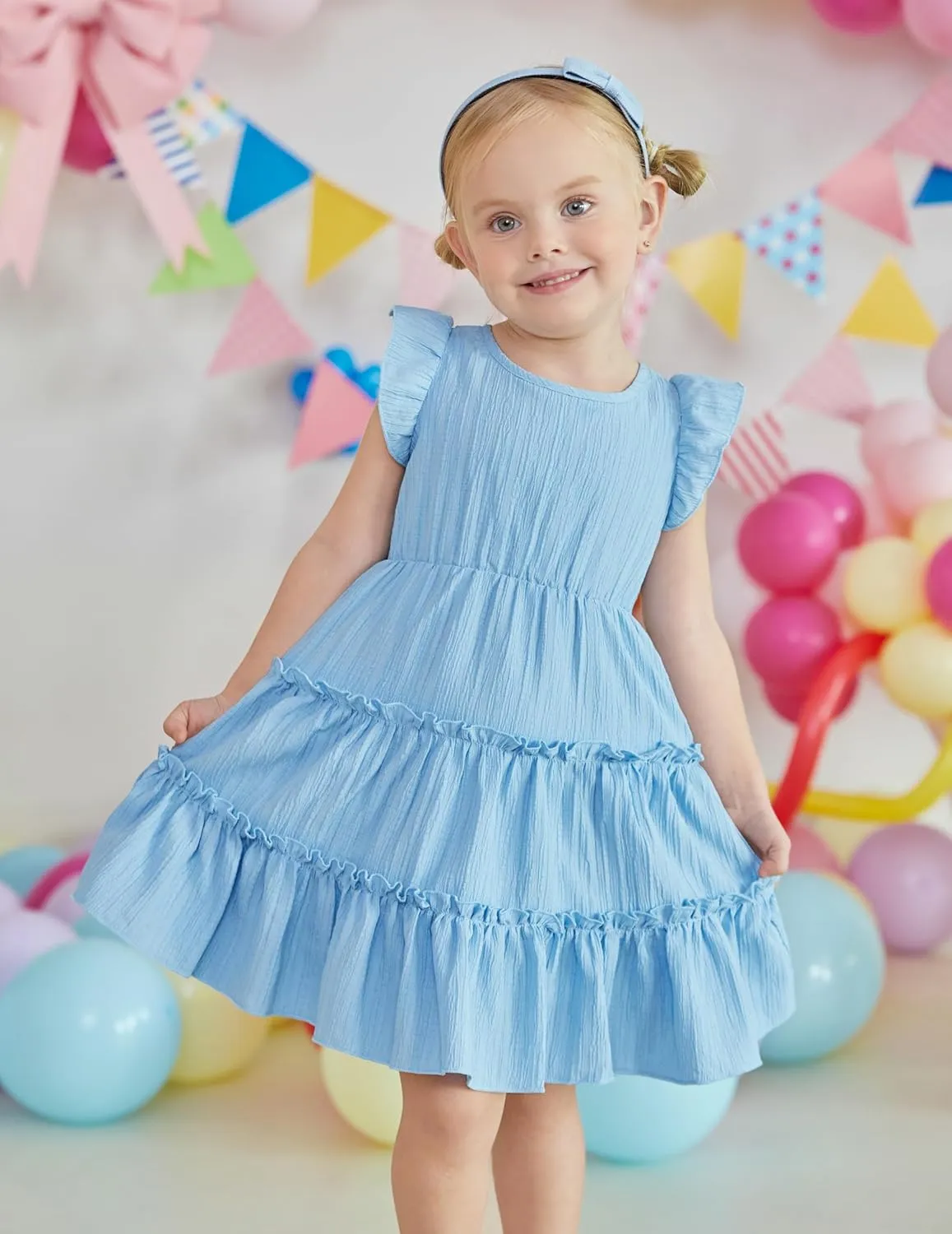 Arshiner Toddler Girls Dress Ruffle Sleeveless Tiered Swing Twirly Dresses Cute Summer Beach Sundress with Pocket for 1-6T