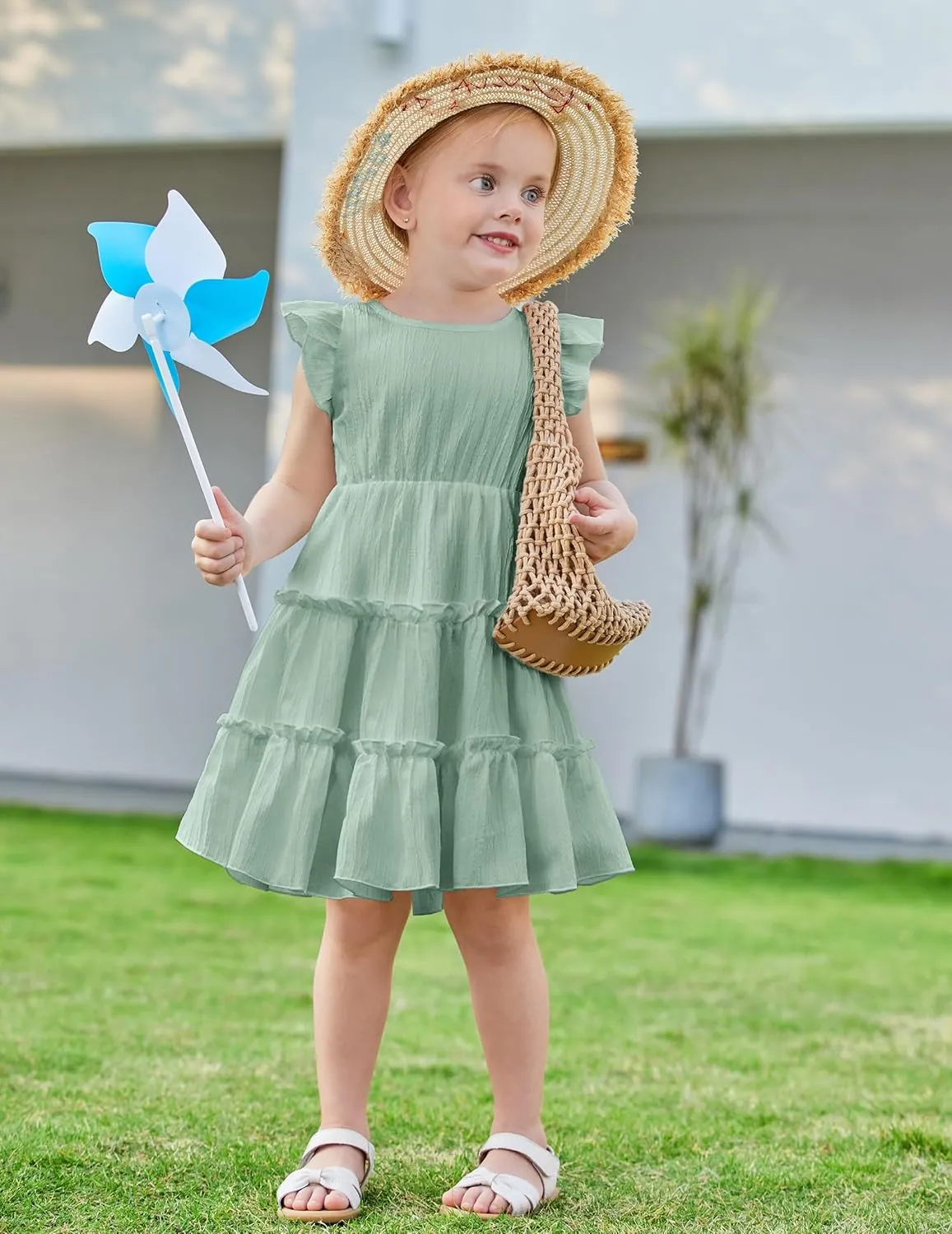 Arshiner Toddler Girls Dress Ruffle Sleeveless Tiered Swing Twirly Dresses Cute Summer Beach Sundress with Pocket for 1-6T