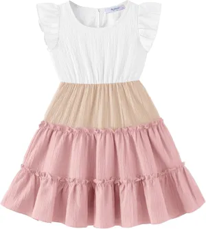 Arshiner Toddler Girls Dress Ruffle Sleeveless Tiered Swing Twirly Dresses Cute Summer Beach Sundress with Pocket for 1-6T