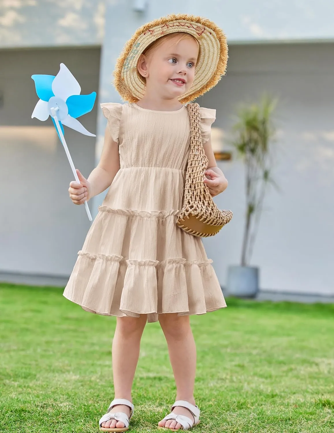 Arshiner Toddler Girls Dress Ruffle Sleeveless Tiered Swing Twirly Dresses Cute Summer Beach Sundress with Pocket for 1-6T