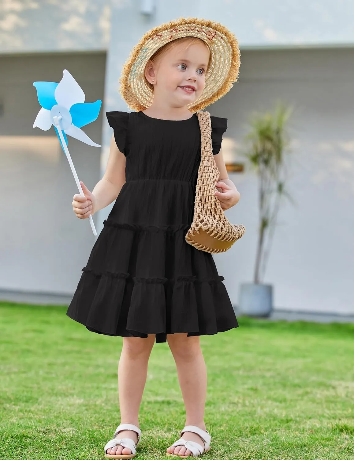 Arshiner Toddler Girls Dress Ruffle Sleeveless Tiered Swing Twirly Dresses Cute Summer Beach Sundress with Pocket for 1-6T