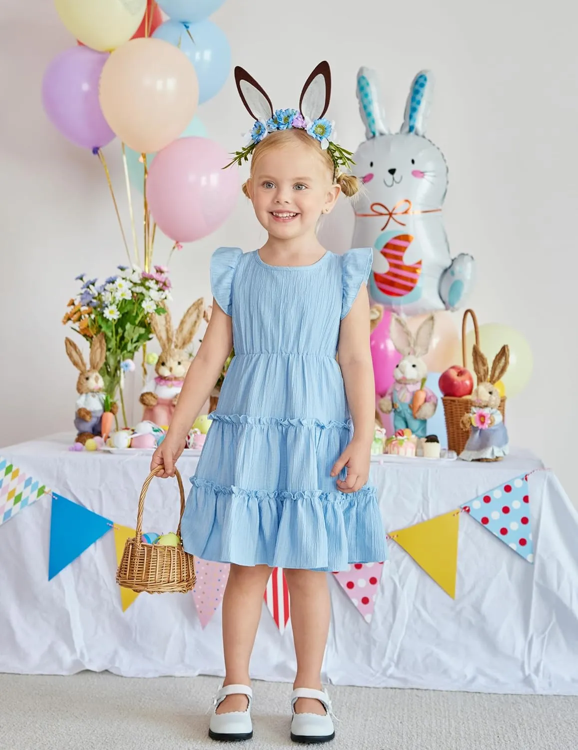Arshiner Toddler Girls Dress Ruffle Sleeveless Tiered Swing Twirly Dresses Cute Summer Beach Sundress with Pocket for 1-6T