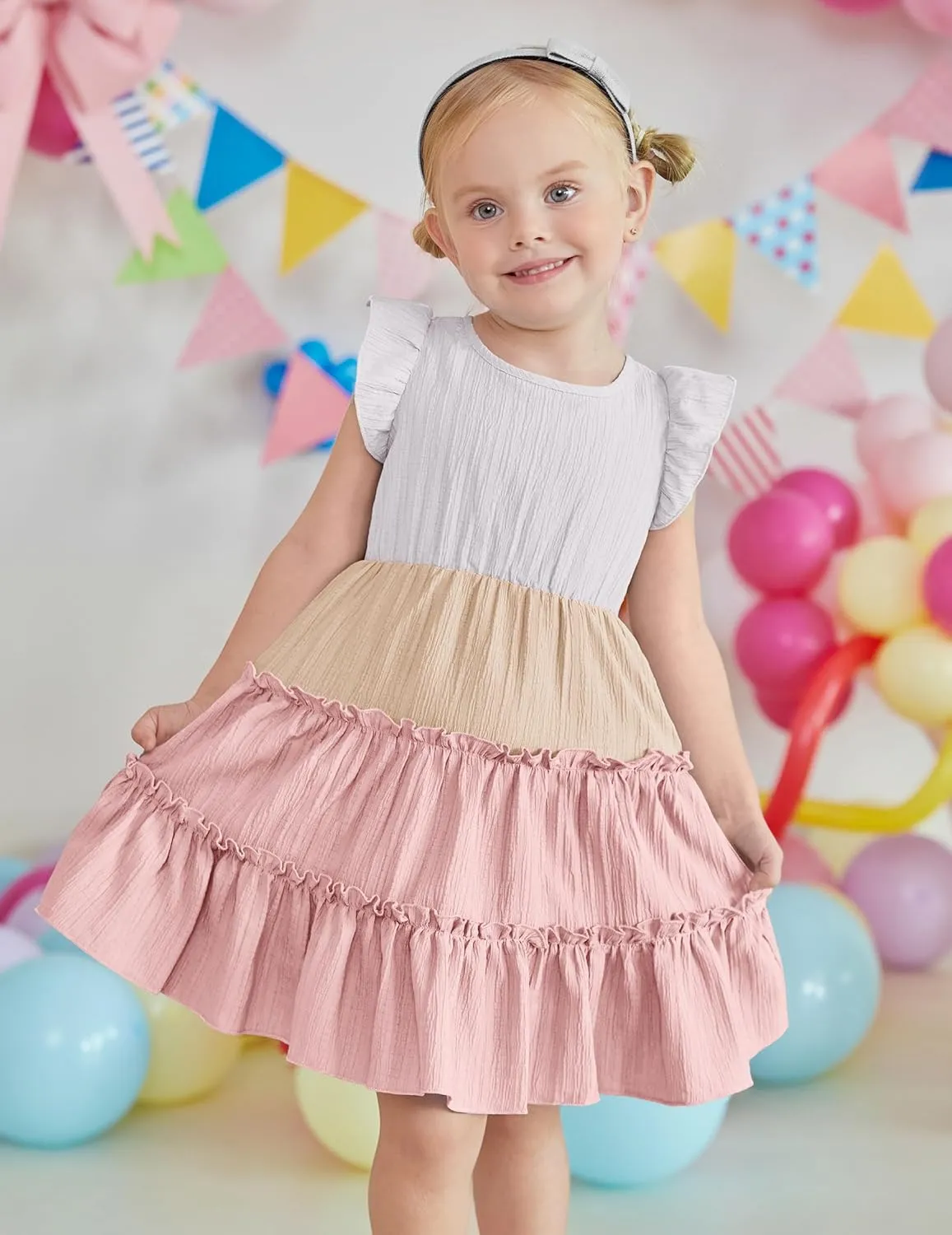 Arshiner Toddler Girls Dress Ruffle Sleeveless Tiered Swing Twirly Dresses Cute Summer Beach Sundress with Pocket for 1-6T