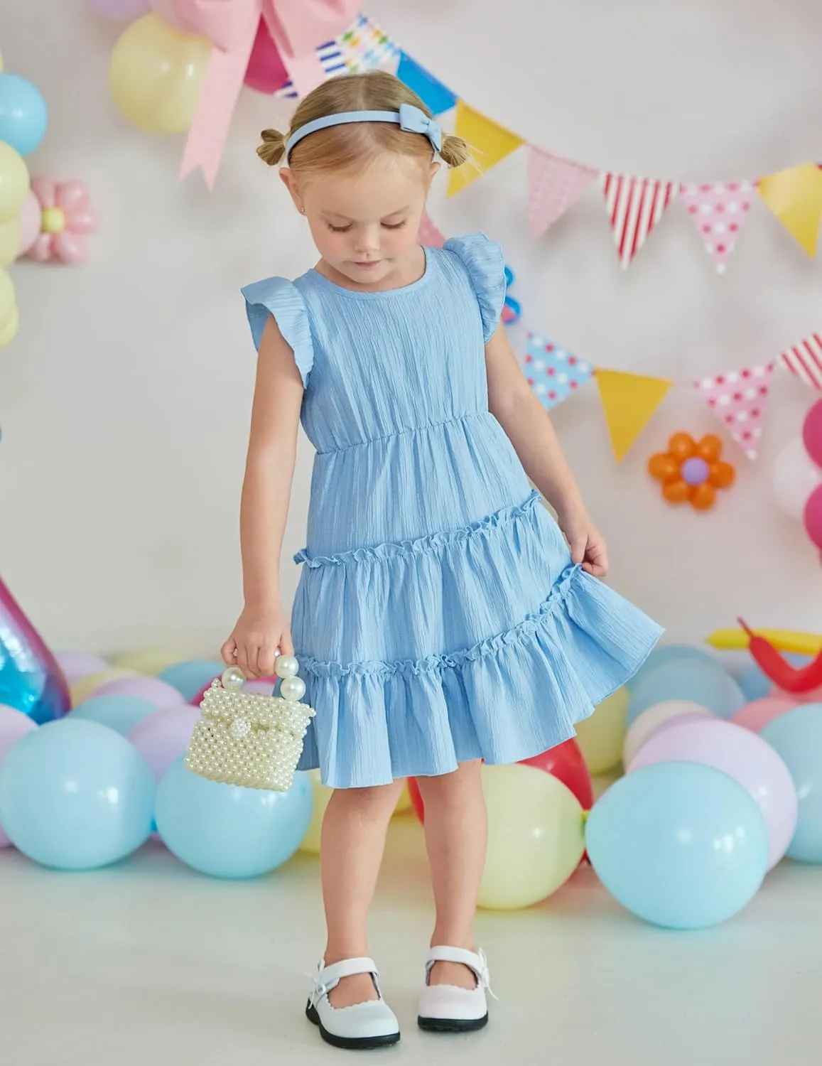 Arshiner Toddler Girls Dress Ruffle Sleeveless Tiered Swing Twirly Dresses Cute Summer Beach Sundress with Pocket for 1-6T