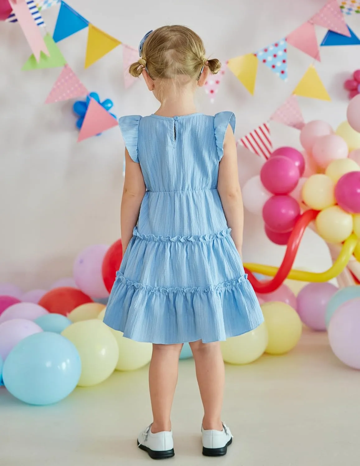 Arshiner Toddler Girls Dress Ruffle Sleeveless Tiered Swing Twirly Dresses Cute Summer Beach Sundress with Pocket for 1-6T