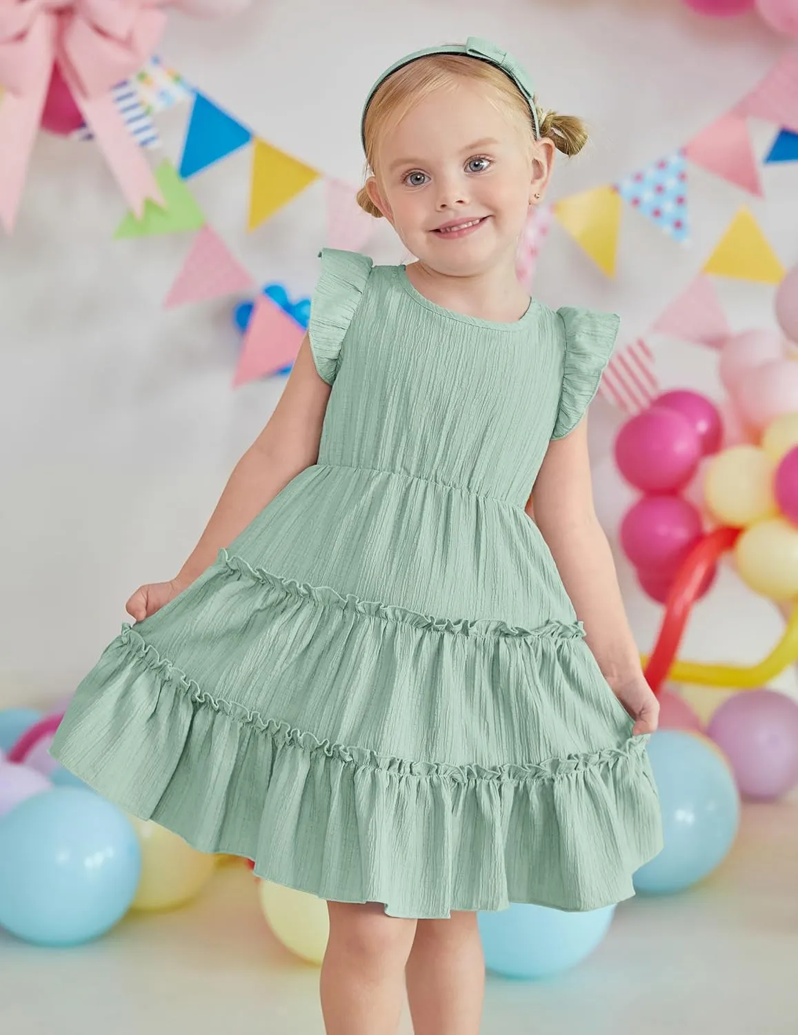 Arshiner Toddler Girls Dress Ruffle Sleeveless Tiered Swing Twirly Dresses Cute Summer Beach Sundress with Pocket for 1-6T