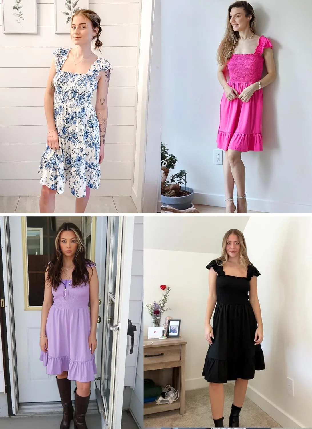 AUSELILY Women's Summer Dresses 2025 Casual Sleeveless Square Neck Smocked Ruffle Backless Short Flowy Beach Sundress