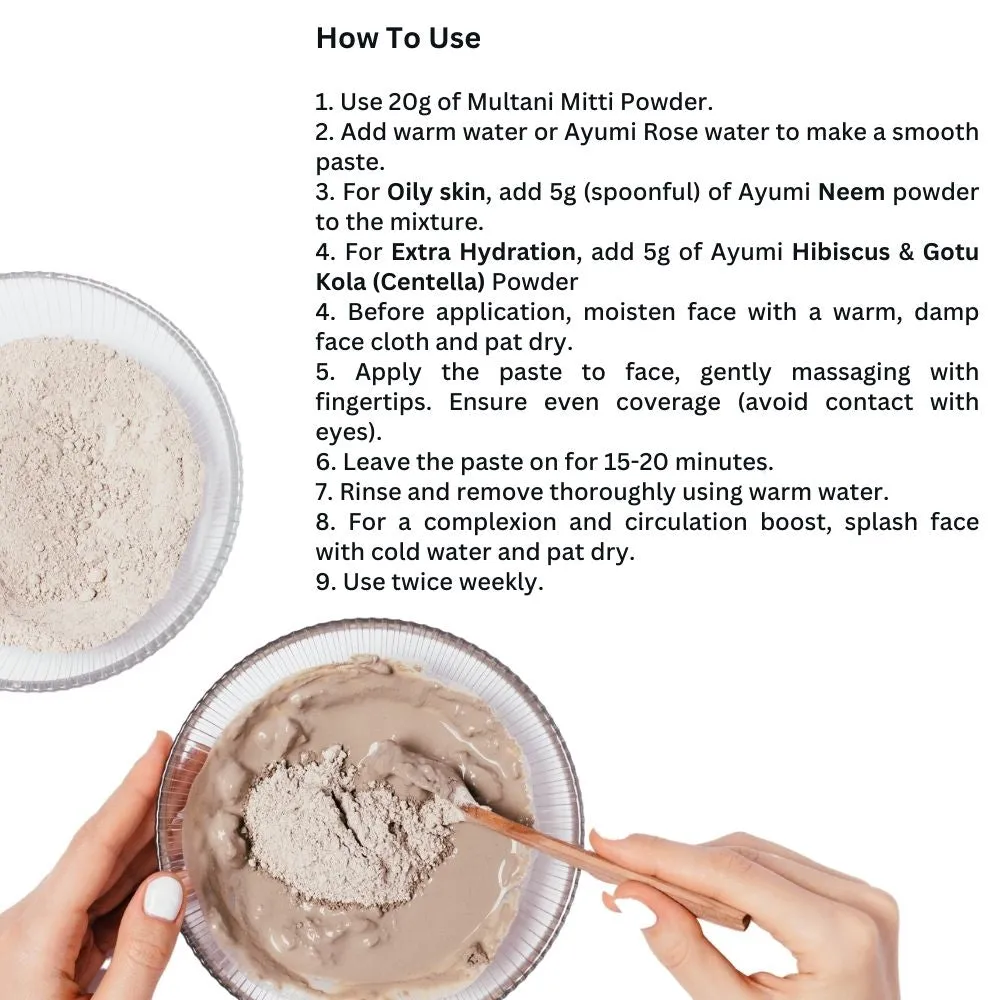 Ayumi Naturals Multani Mati Natural Skin Clay & Face Cleanser Mud Mask 100g