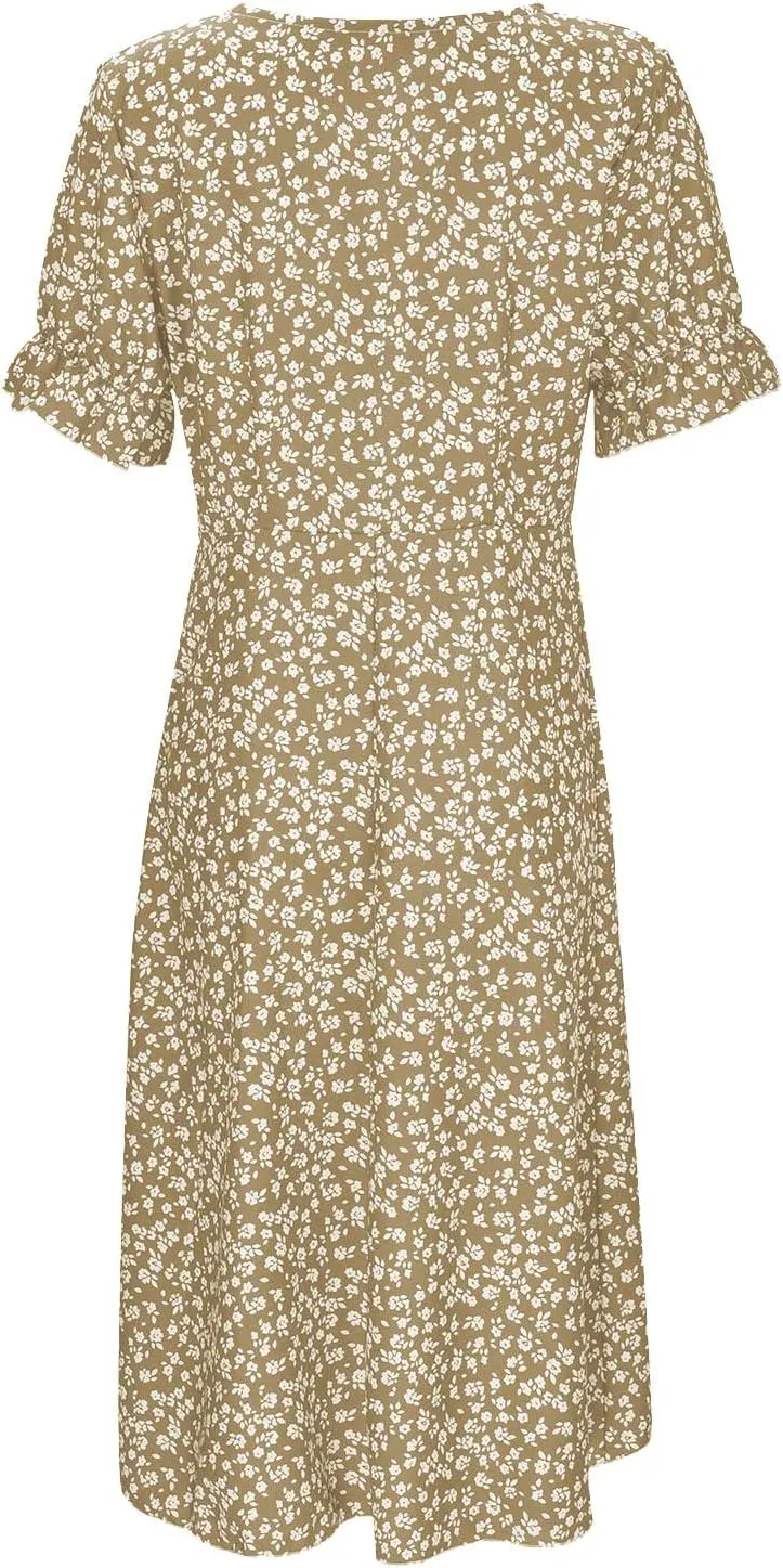 Beach Dresses for Women 2024 Vacation Spring Summer Trendy Elegant V Neck Floral Boho Sundress High-Low Hem Flowy Midi Dress