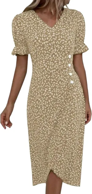 Beach Dresses for Women 2024 Vacation Spring Summer Trendy Elegant V Neck Floral Boho Sundress High-Low Hem Flowy Midi Dress