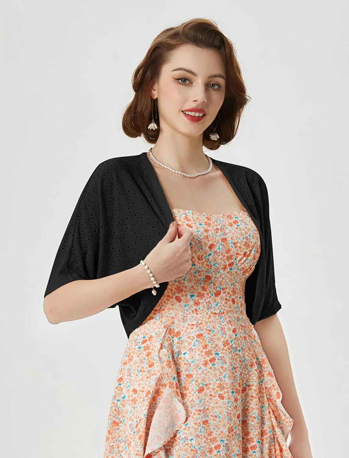 Belle Poque Women's Open Front Bolero Shrug Batwing Short Sleeve Cropped Cardigan Lightweight