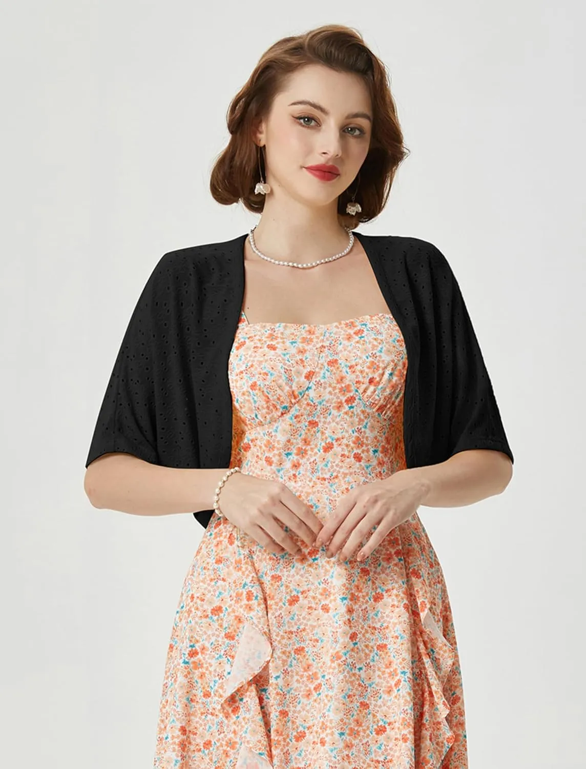 Belle Poque Women's Open Front Bolero Shrug Batwing Short Sleeve Cropped Cardigan Lightweight