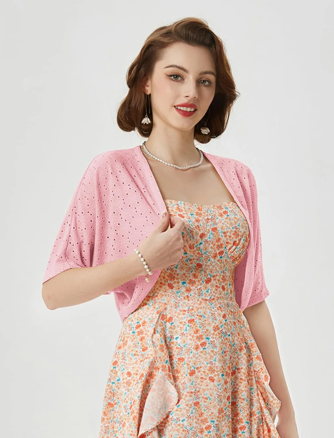 Belle Poque Women's Open Front Bolero Shrug Batwing Short Sleeve Cropped Cardigan Lightweight