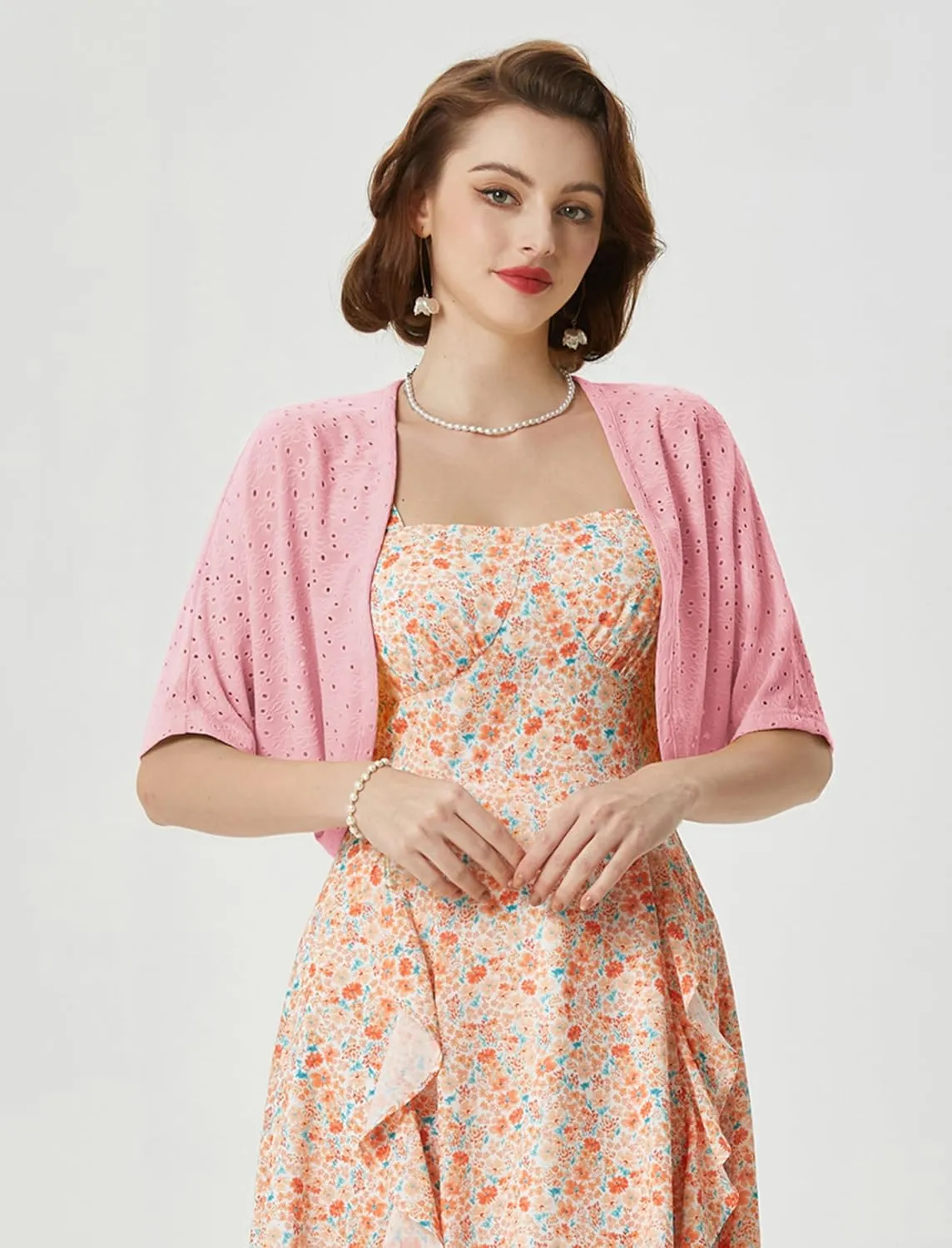 Belle Poque Women's Open Front Bolero Shrug Batwing Short Sleeve Cropped Cardigan Lightweight