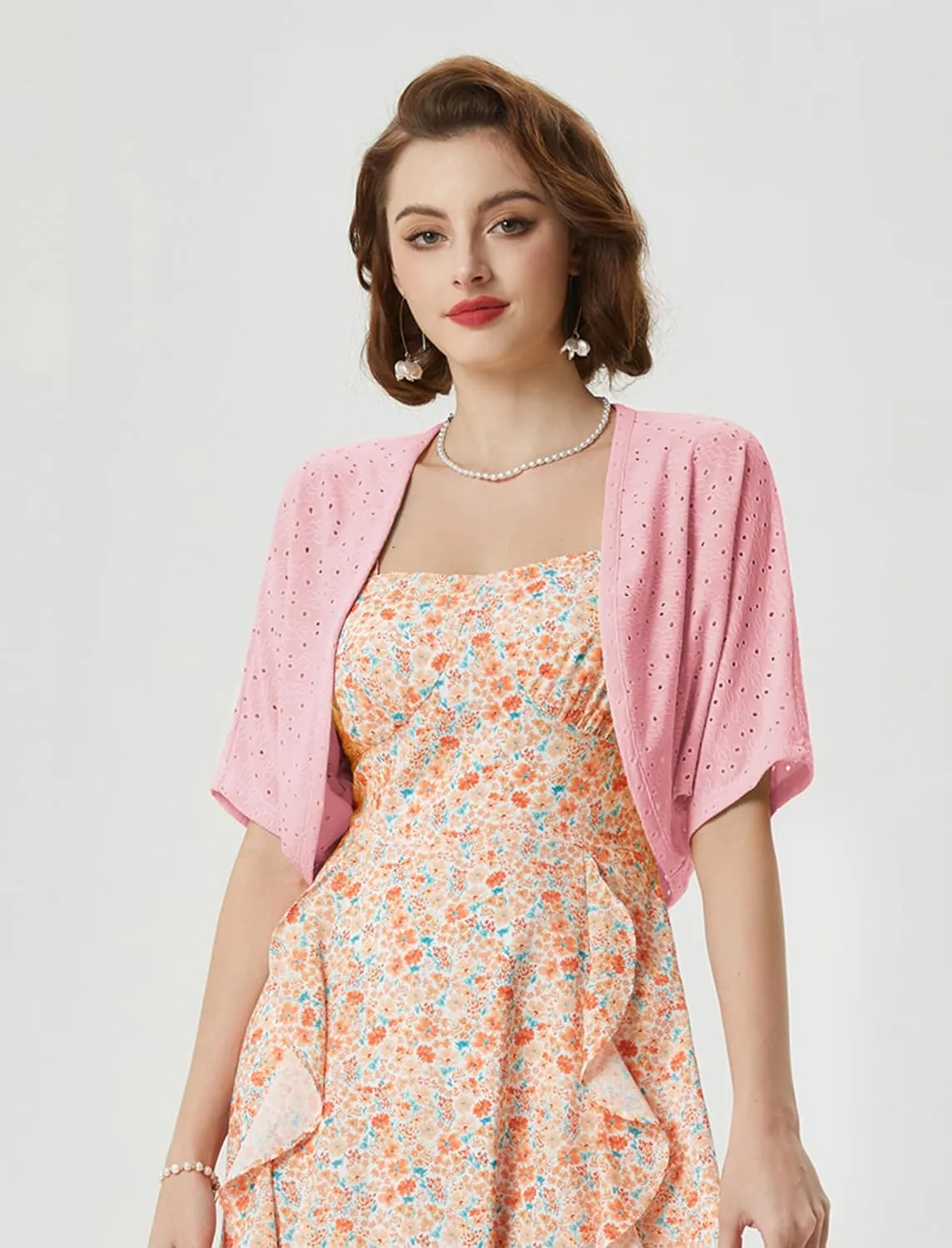 Belle Poque Women's Open Front Bolero Shrug Batwing Short Sleeve Cropped Cardigan Lightweight