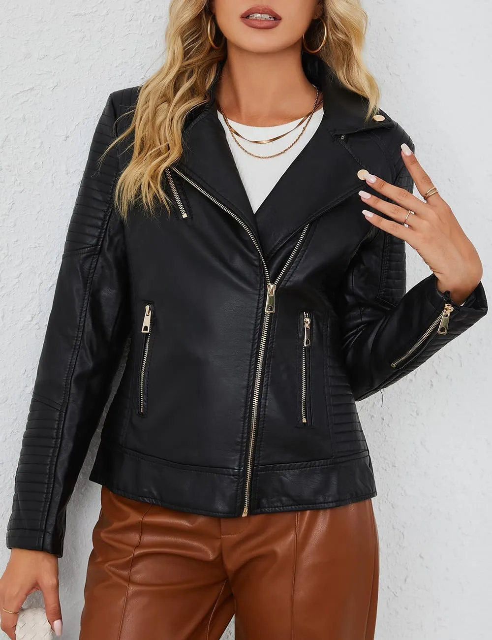 Bellivera Women's Faux Leather Casual Jacket 2025 Spring Trendy Motorcycle Outfits Lightweight Classic Coat