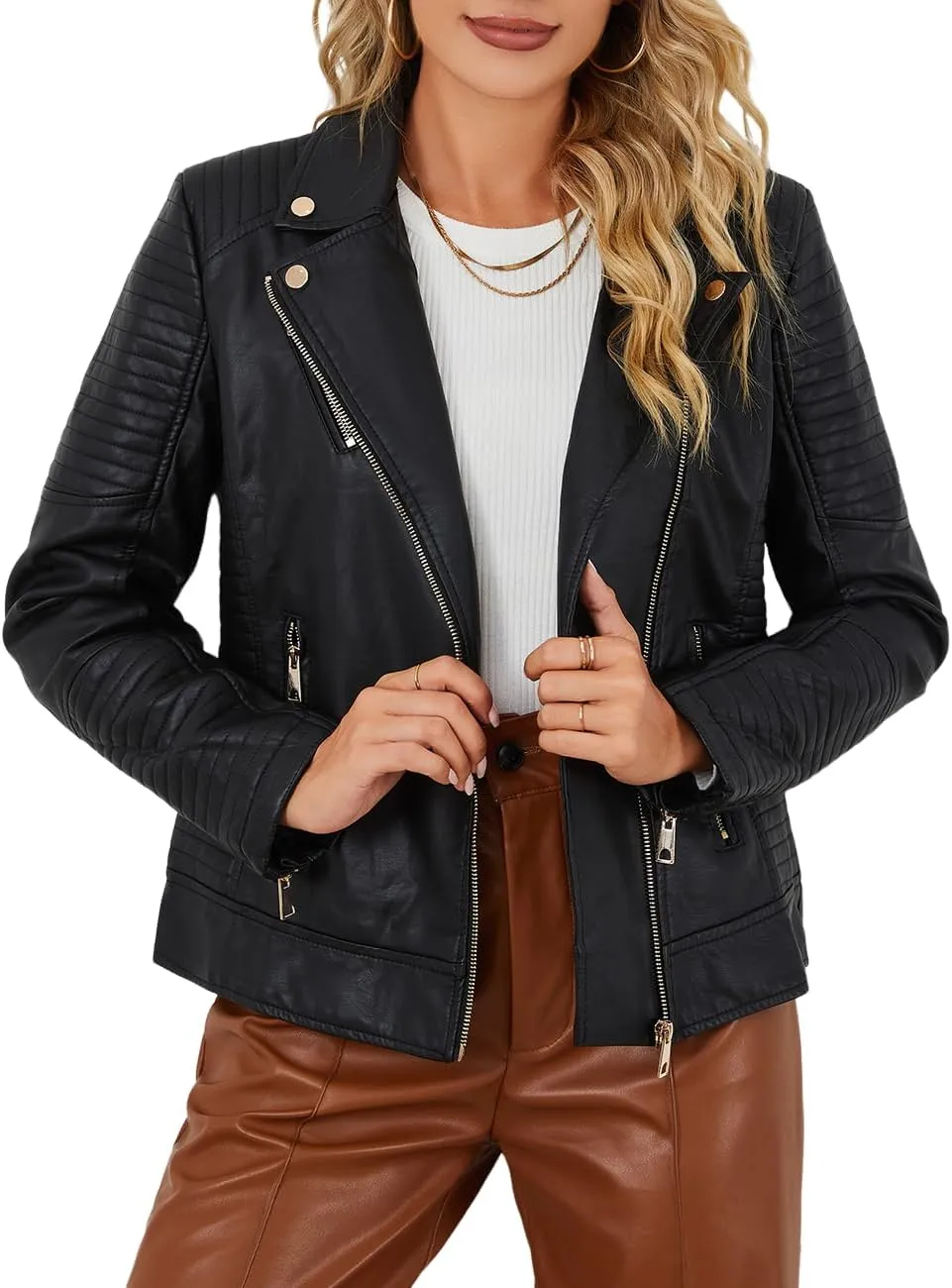 Bellivera Women's Faux Leather Casual Jacket 2025 Spring Trendy Motorcycle Outfits Lightweight Classic Coat