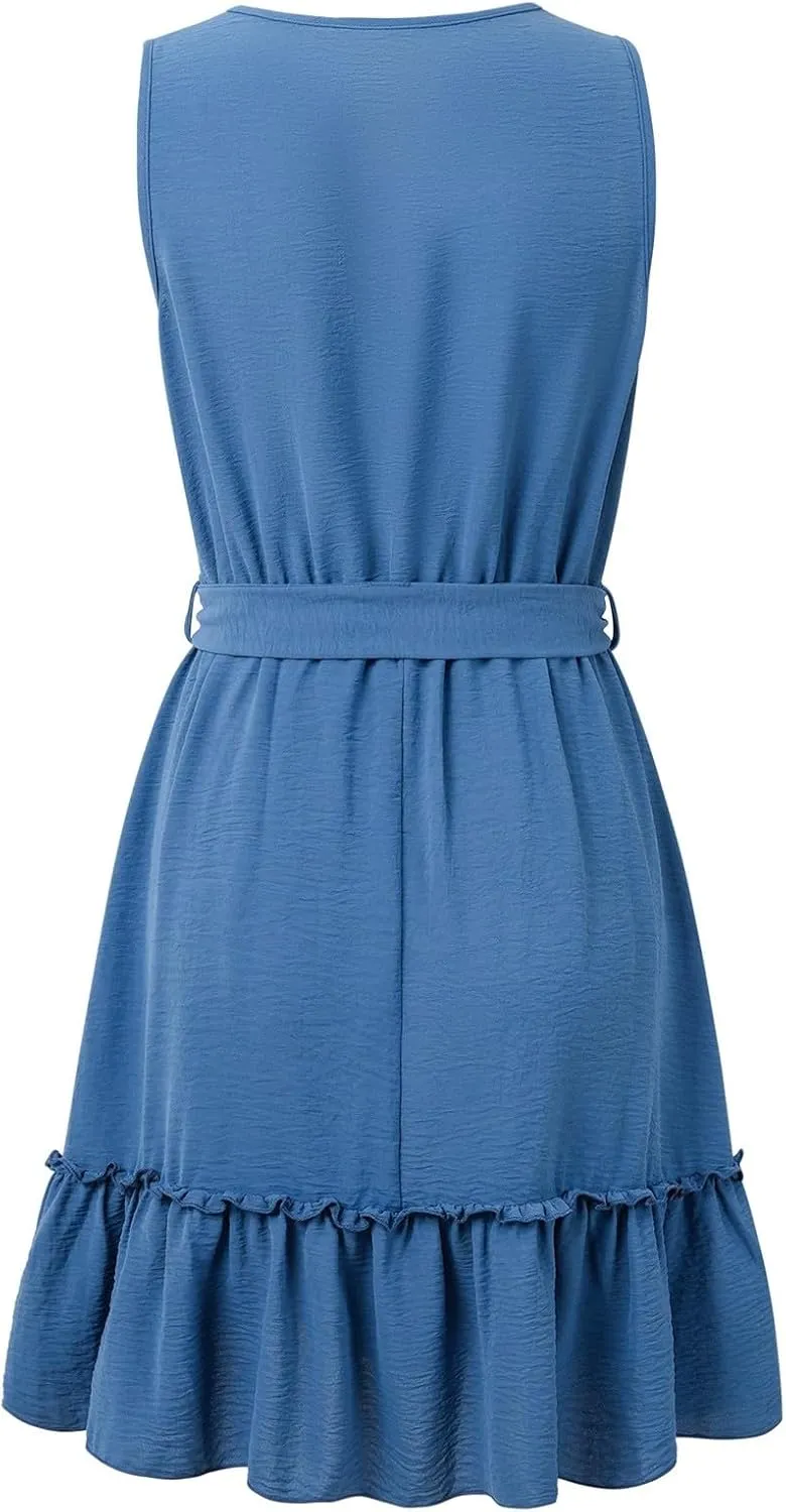 Boho Dresses for Women 2025 Summer Casual V Neck Short Dress Cotton Elastic Waist Sundress Smocked Flowy Tank Dress