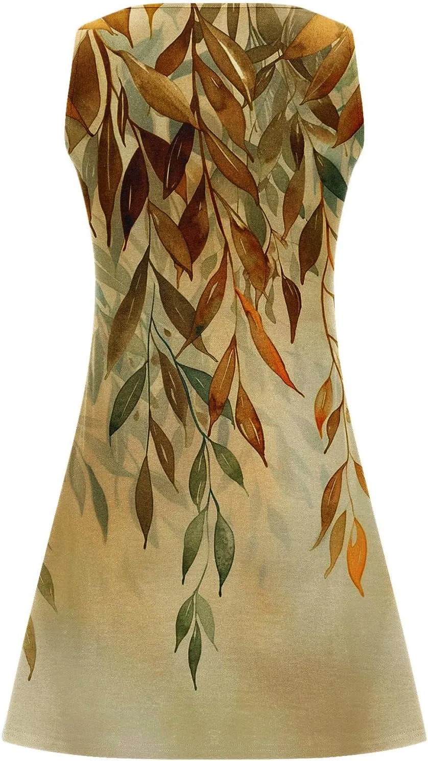 Boho Sundress for Women Summer Casual Loose Button Up Sleeveless Tank Dress Beach Vacation Retro Floral Mini Dresses