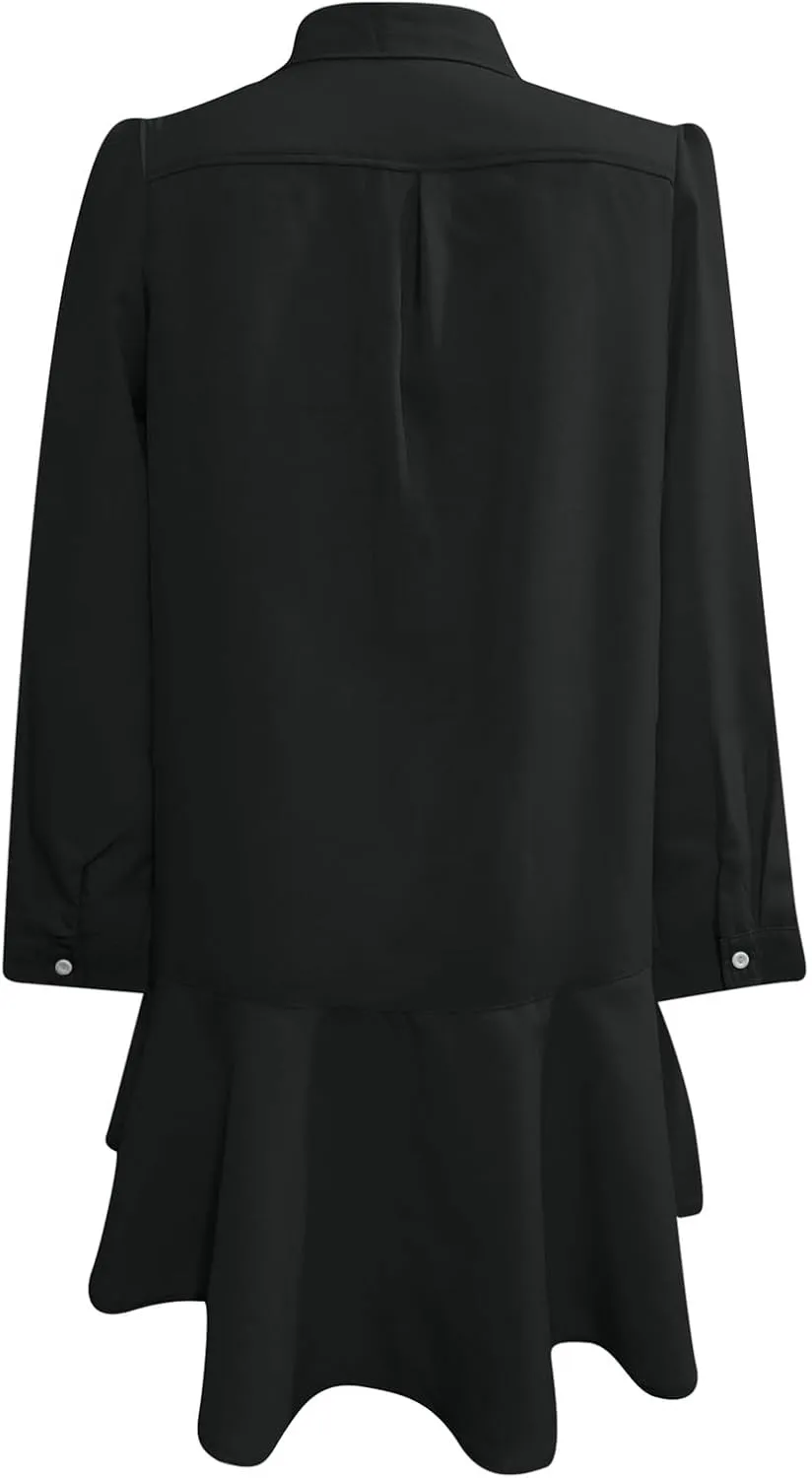 Button Down Shirt Dresses For Women 2025 Ruffle Flowy Casual Tunic Knee Length Mini Dresses Roll Up Sleeve Sundress