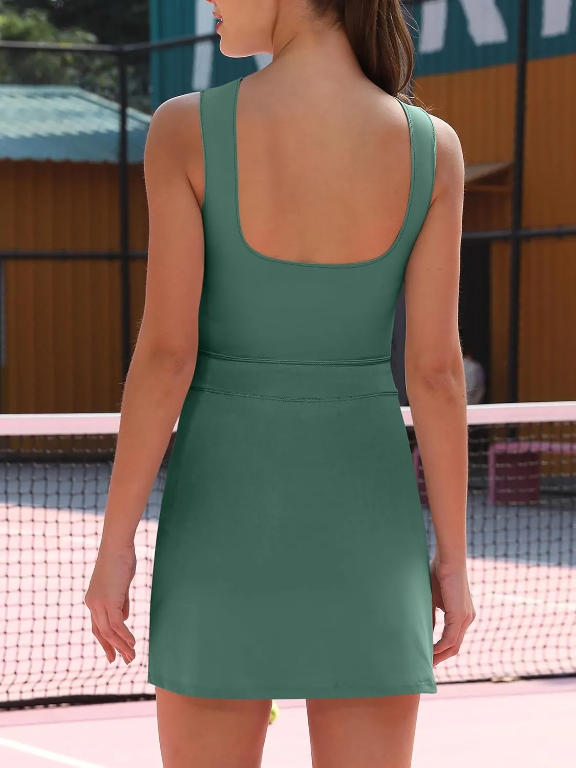 Caracilia Women Athletic Dress Tennis Active Workout Sleeveless Fitted Slit Summer Mini Golf Romper Dresses Built in Shorts