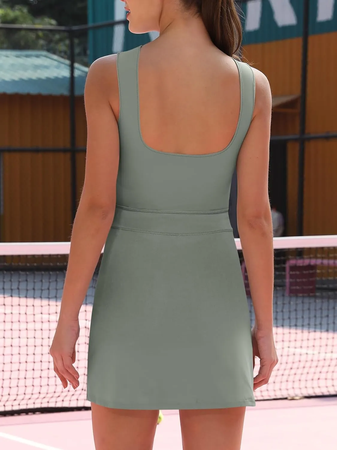 Caracilia Women Athletic Dress Tennis Active Workout Sleeveless Fitted Slit Summer Mini Golf Romper Dresses Built in Shorts