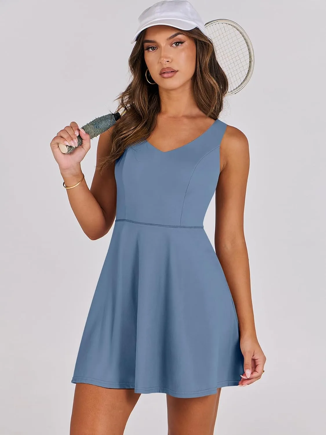 Caracilia Women Tennis Active Sporty Tank Dress with Shorts Workout Exercise Athletic Romper Mini Dresses Summer Golf Outfits