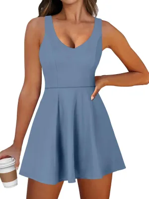 Caracilia Women Tennis Active Sporty Tank Dress with Shorts Workout Exercise Athletic Romper Mini Dresses Summer Golf Outfits