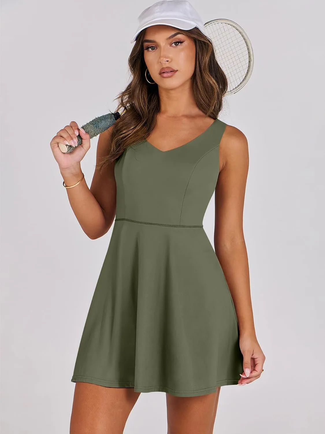 Caracilia Women Tennis Active Sporty Tank Dress with Shorts Workout Exercise Athletic Romper Mini Dresses Summer Golf Outfits