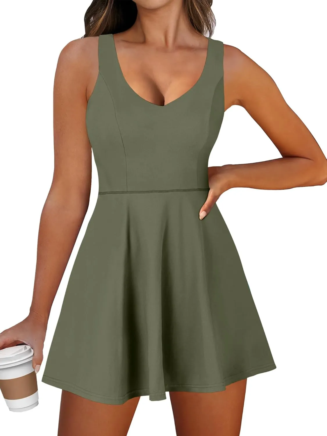 Caracilia Women Tennis Active Sporty Tank Dress with Shorts Workout Exercise Athletic Romper Mini Dresses Summer Golf Outfits