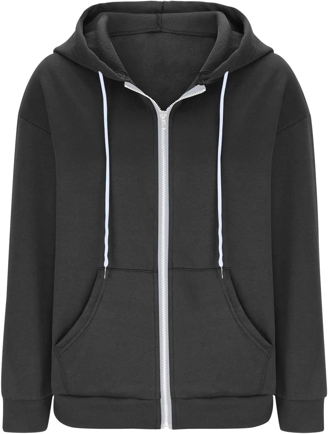 Cbcbtwo Zip Up Hoodies for Women Y2K Oversized Solid Sweatshirts Teen Girl Fall Casual Drawstring Jackets Loose Fleece Tops