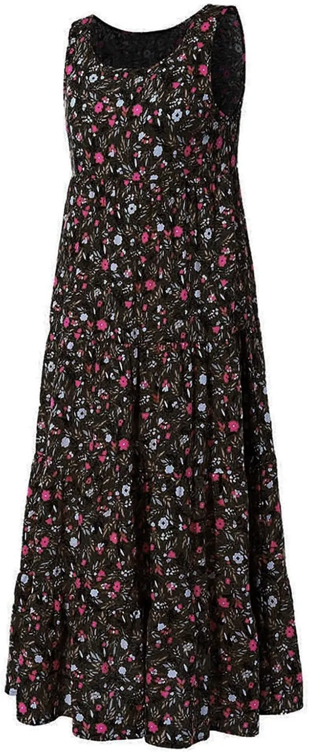 Ceboyel Women Boho Floral Maxi Dresses Flowy Tank Dress Sleeveless Smocked Sundresses Trendy Casual Beach Long Sun Dress