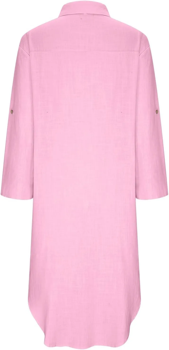 Ceboyel Womens Summer Causal Dresses Long Sleeve Dress Cotton Linen Shirt Dresses Dressy Trendy Ladies Outfits 2023