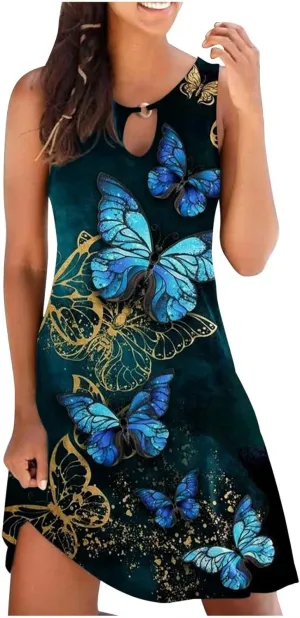 Ceboyel Women's Summer Dresses 2023 Boho Trendy Sundresses Floral Print Sleeveless Party Dress Casual Beach Clothing