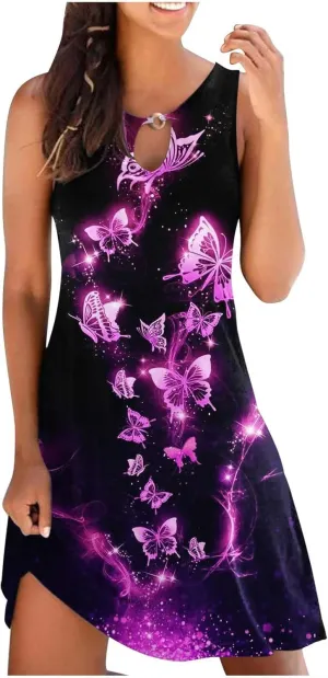 Ceboyel Women's Summer Dresses 2023 Boho Trendy Sundresses Floral Print Sleeveless Party Dress Casual Beach Clothing