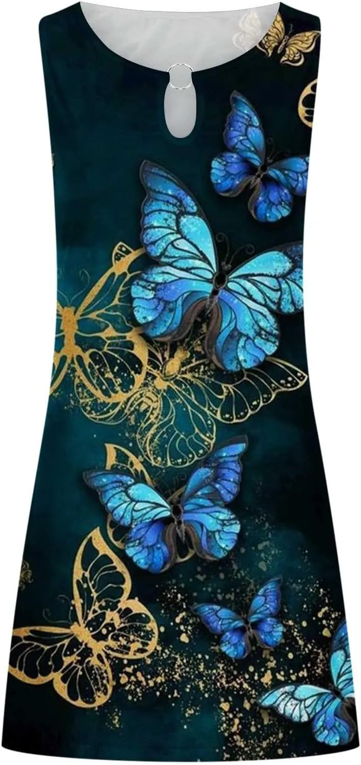 Ceboyel Women's Summer Dresses 2023 Boho Trendy Sundresses Floral Print Sleeveless Party Dress Casual Beach Clothing