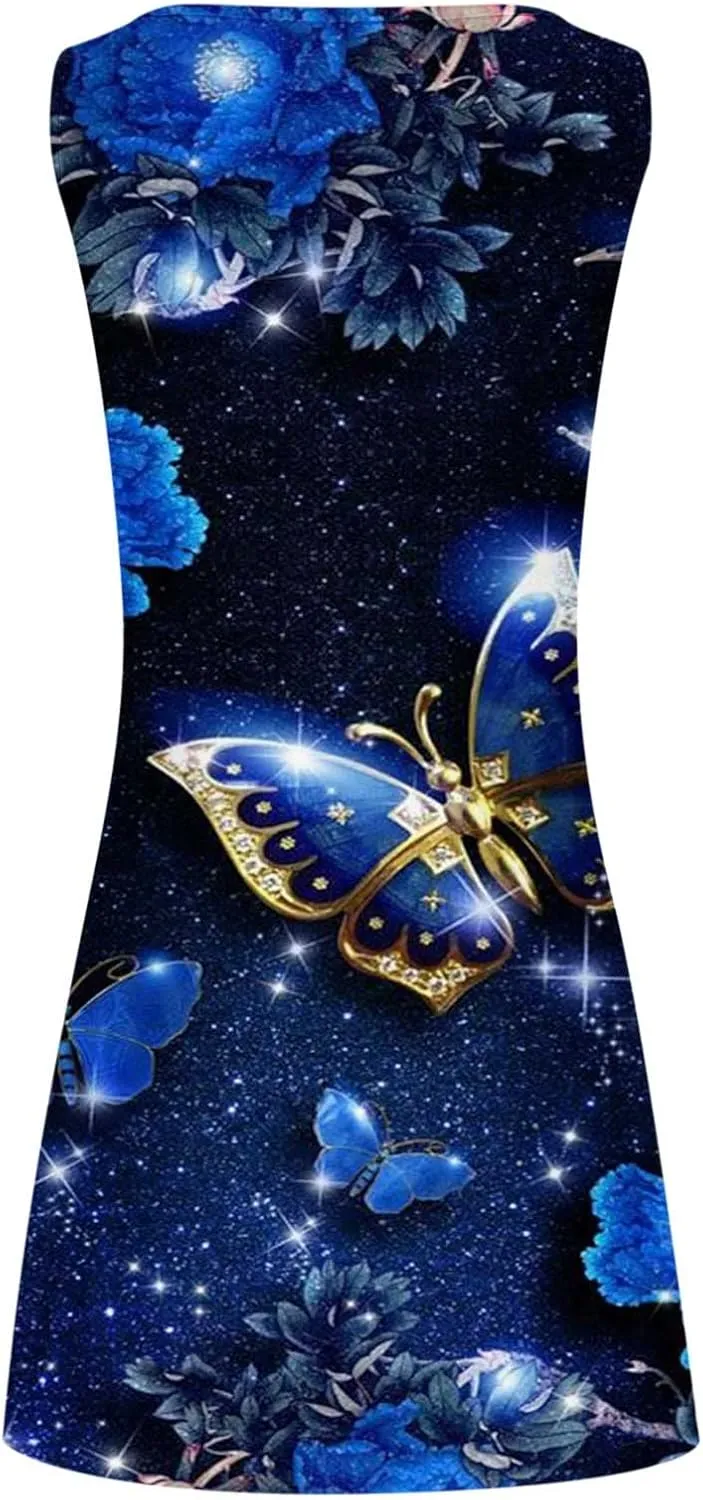 Ceboyel Women's Summer Dresses 2023 Boho Trendy Sundresses Floral Print Sleeveless Party Dress Casual Beach Clothing