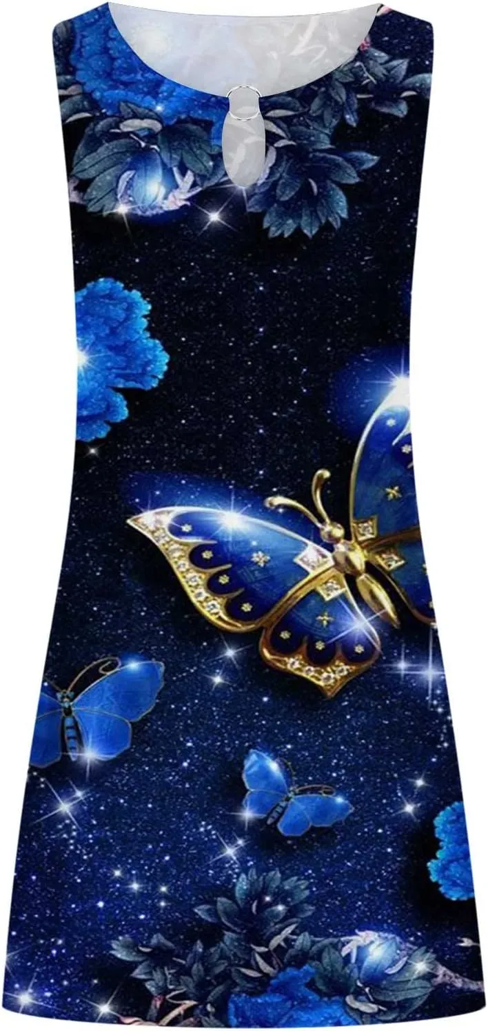 Ceboyel Women's Summer Dresses 2023 Boho Trendy Sundresses Floral Print Sleeveless Party Dress Casual Beach Clothing