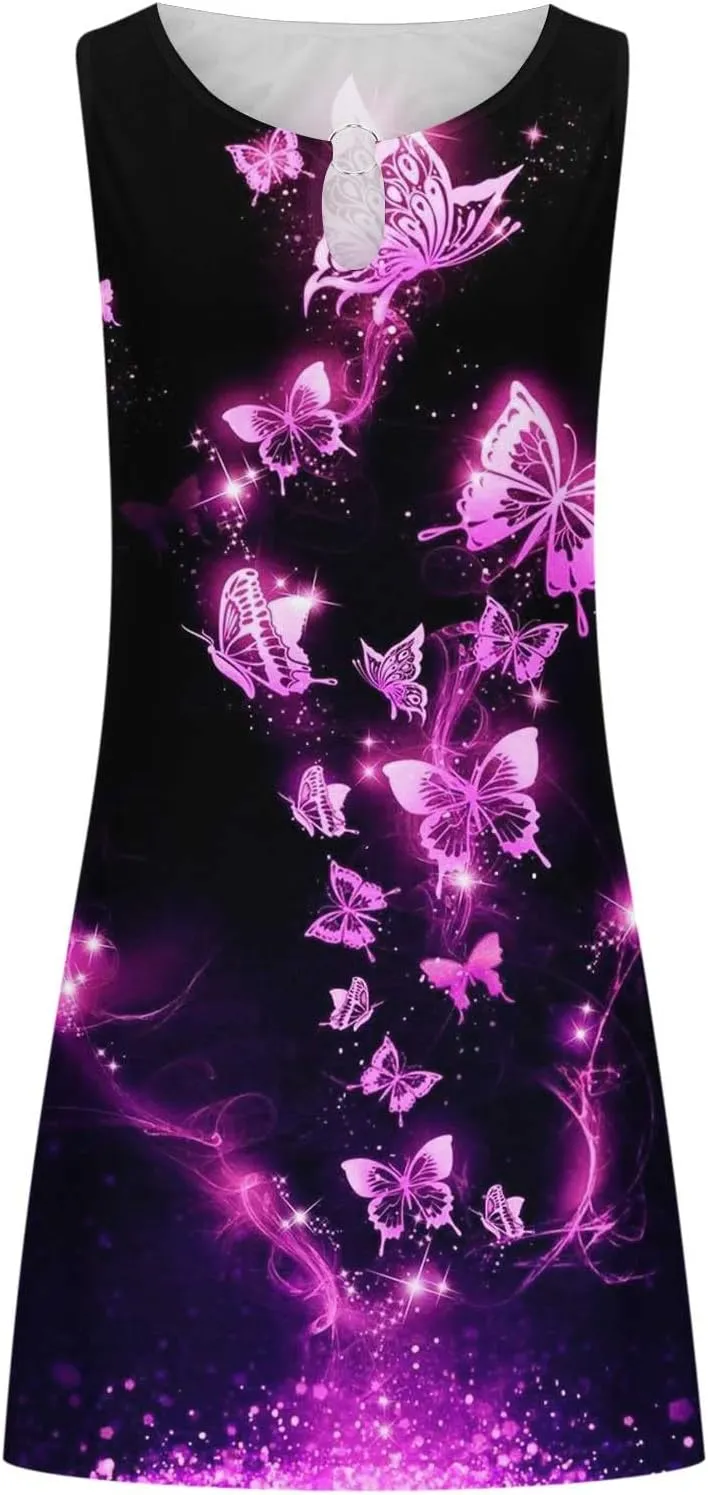 Ceboyel Women's Summer Dresses 2023 Boho Trendy Sundresses Floral Print Sleeveless Party Dress Casual Beach Clothing