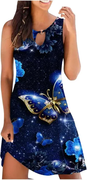 Ceboyel Women's Summer Dresses 2023 Boho Trendy Sundresses Floral Print Sleeveless Party Dress Casual Beach Clothing