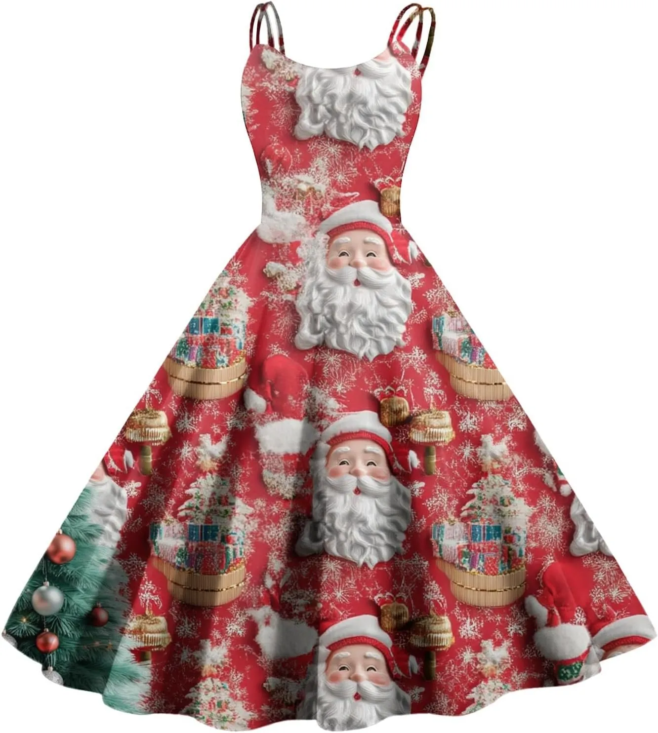 Christmas Sleeveless Dresses for Women Snowflake Plaid Snowman Santa Claus Reindeer Classic Vintage Elegant Dresses