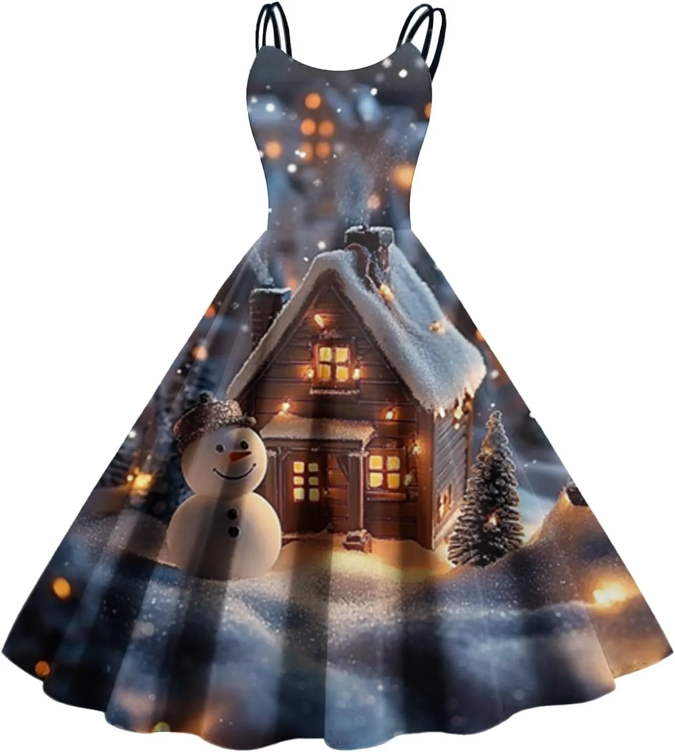 Christmas Sleeveless Dresses for Women Snowflake Plaid Snowman Santa Claus Reindeer Classic Vintage Elegant Dresses
