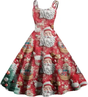 Christmas Sleeveless Dresses for Women Snowflake Plaid Snowman Santa Claus Reindeer Classic Vintage Elegant Dresses