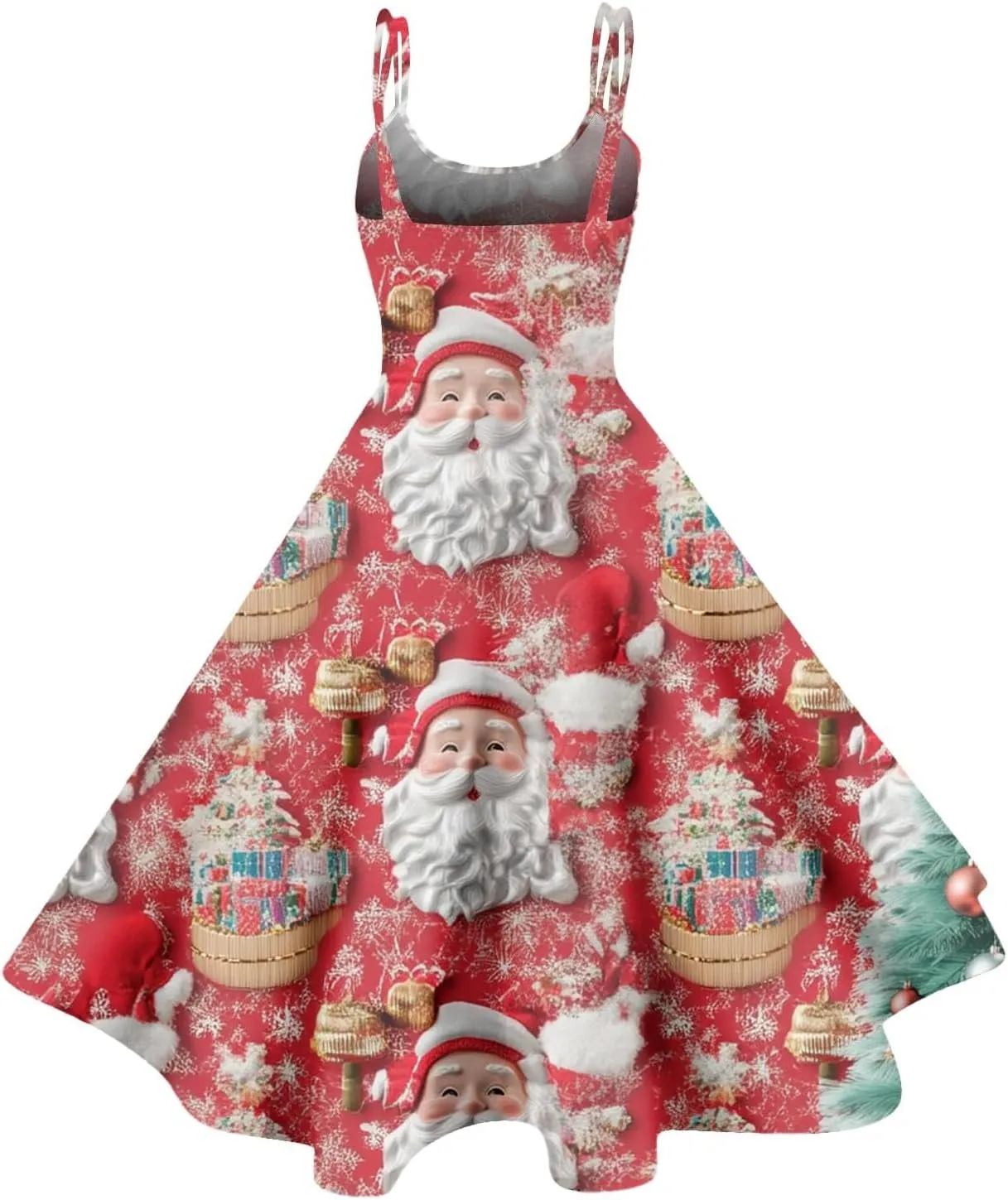 Christmas Sleeveless Dresses for Women Snowflake Plaid Snowman Santa Claus Reindeer Classic Vintage Elegant Dresses