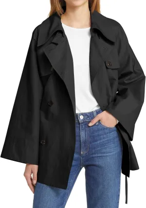 Cicy Bell Womens Casual Trench Coat Double Breasted Long Sleeve Fall Jacket Classic Lapel Overcoat with Belt