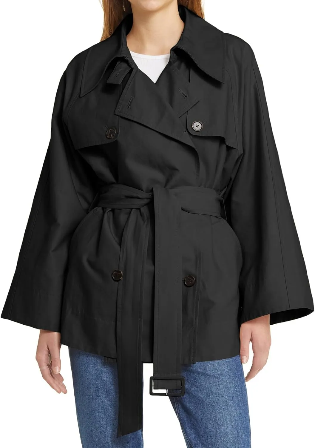 Cicy Bell Womens Casual Trench Coat Double Breasted Long Sleeve Fall Jacket Classic Lapel Overcoat with Belt