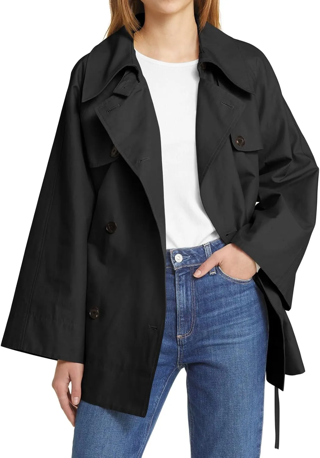 Cicy Bell Womens Casual Trench Coat Double Breasted Long Sleeve Fall Jacket Classic Lapel Overcoat with Belt