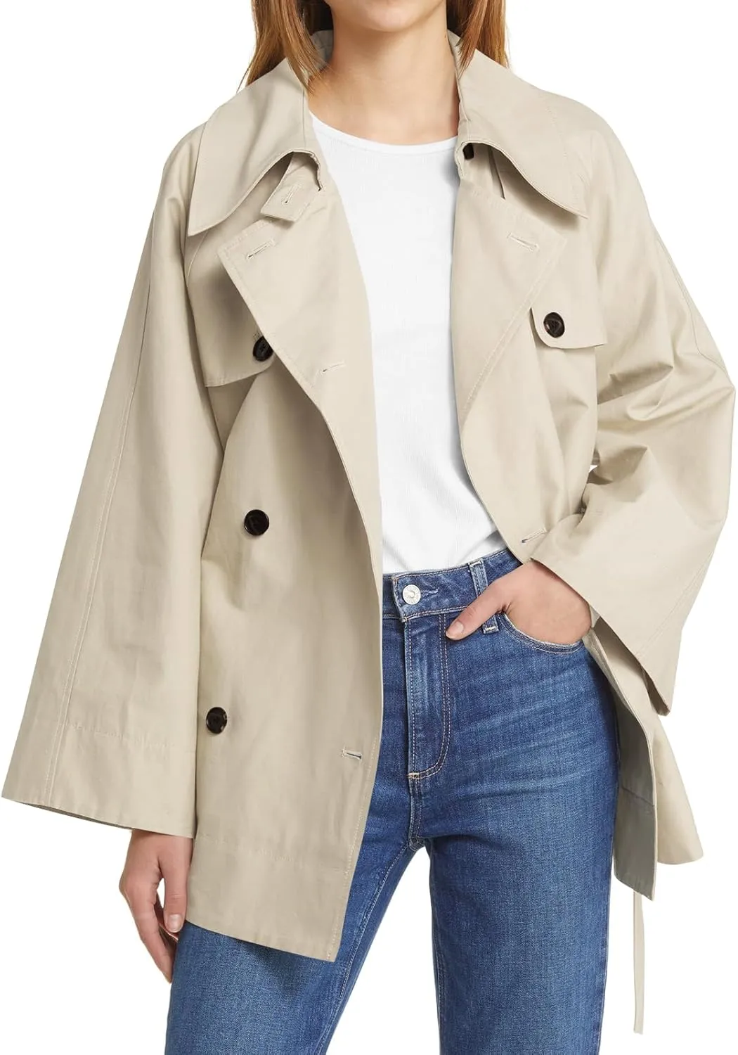 Cicy Bell Womens Casual Trench Coat Double Breasted Long Sleeve Fall Jacket Classic Lapel Overcoat with Belt