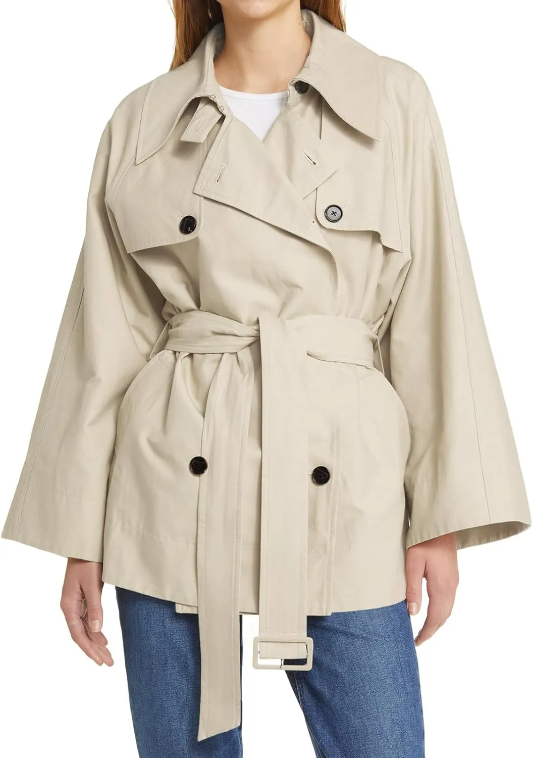 Cicy Bell Womens Casual Trench Coat Double Breasted Long Sleeve Fall Jacket Classic Lapel Overcoat with Belt